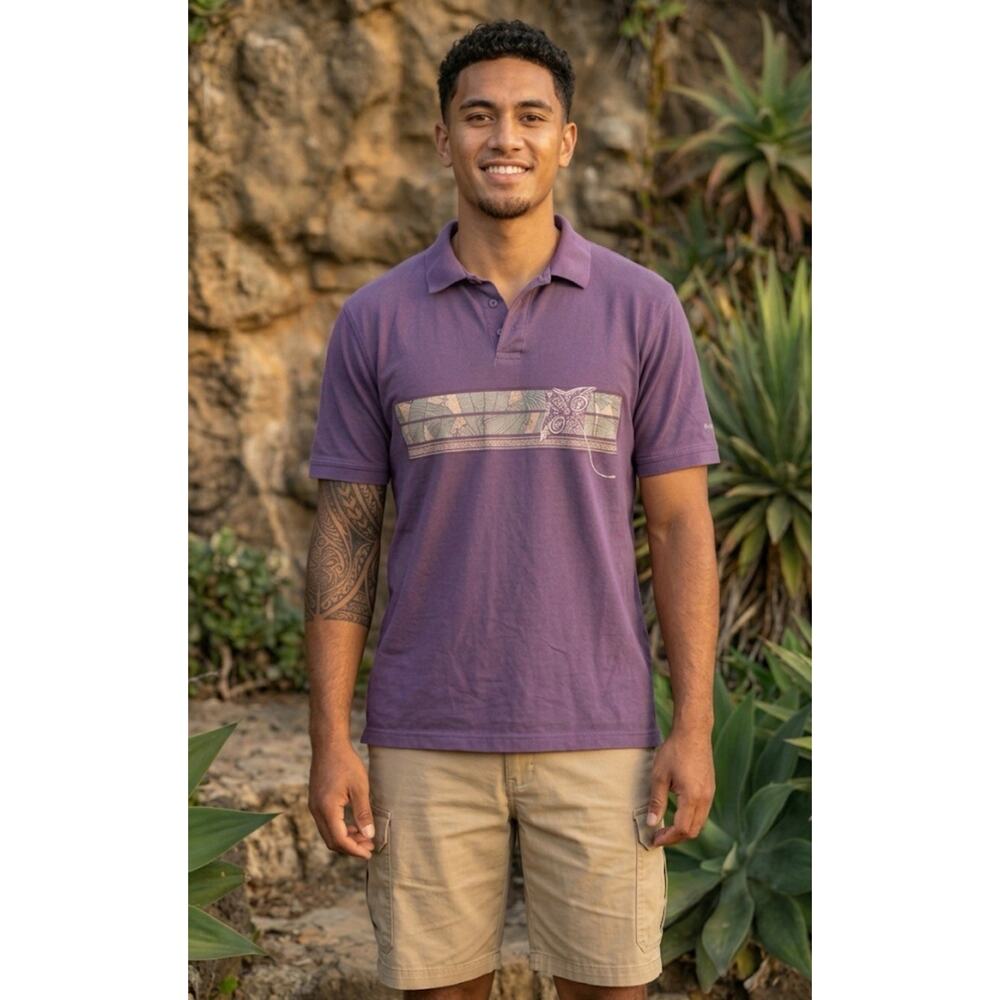 Crazy Shirts Polo Shirt Dyed 100% Peru Cotton Hawaiian Tribal Graphic Purple